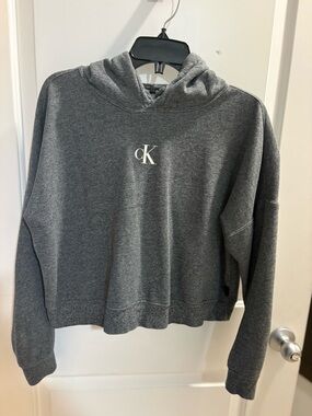 Calvin Klein Cropped Hoodie – Grey Minimalist CK Logo